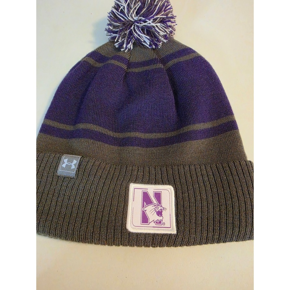 Under Armour Northwestern Wildcats Beanie Pom Knit Hat Purple Grey NEW